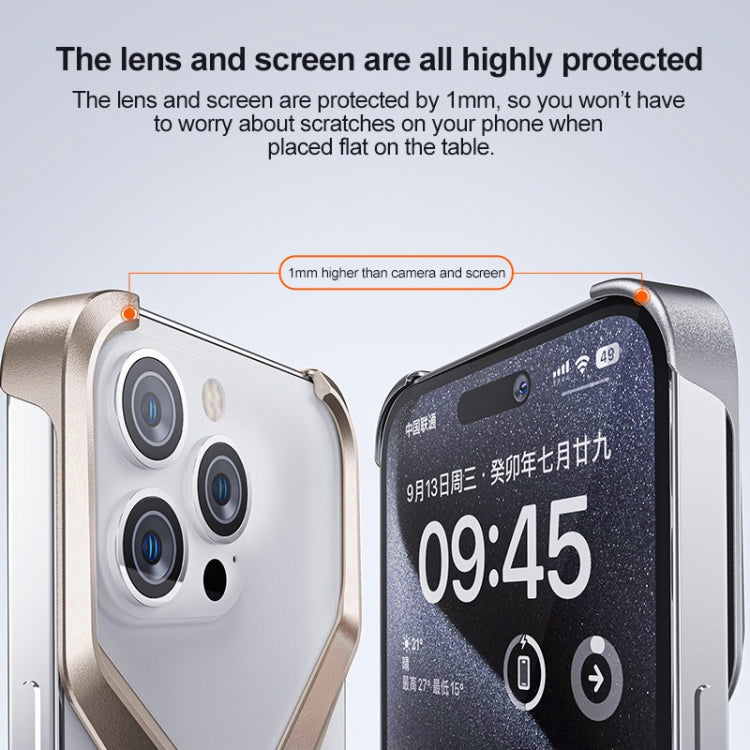 iPhone 15 Pro Max Super Slim Metal Luxury Aluminum Frameless X-Shaped Case - Silver